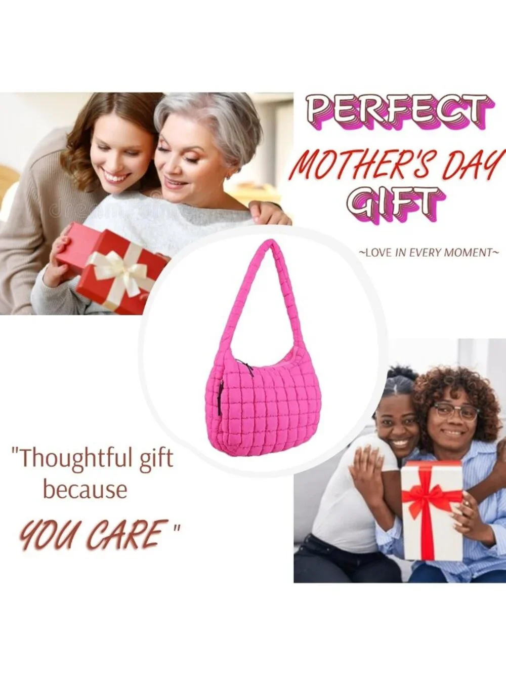 Lightweight Quilted Puffer Hobo Bag, Large Nylon Crossbody Tote with Zipper